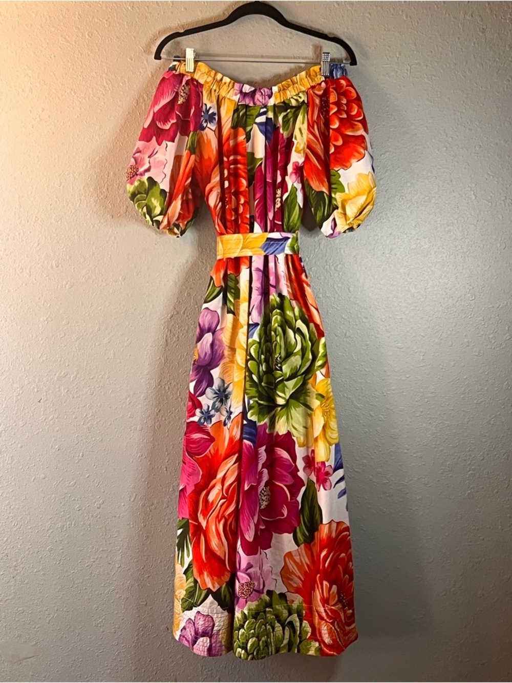 FARM Rio Colorful Floral Puff Sleeve Belted Midi Dress XS - Picture 6 of 12